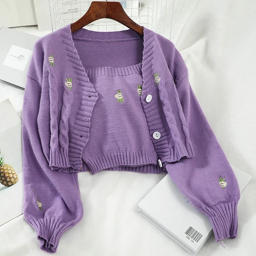 Новая мода Женская одежда свитер пальто из двух частей свитер женский M153 - Цвет: Фиолетовый