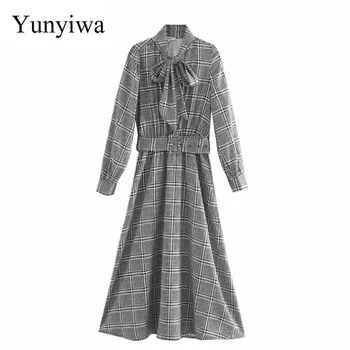 

2020 Women's New Long Sleeve Dress with Belt Print Casual Women Dresses Party Long Loose Maxi Dress Elegant Vestidos