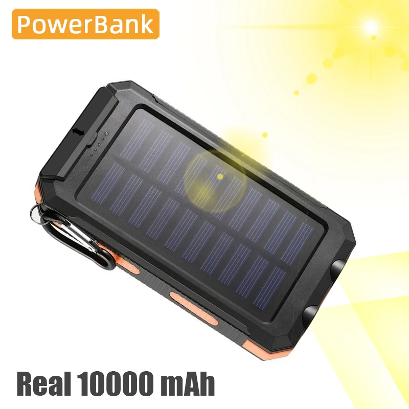 

Solar Power Bank Powered Phone Charger Battery 10000mah Outdoor Portable Battery Pack Dual USB Cargador Port Til Powerbank