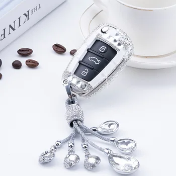 

Color Diamond Crystal Car Styling Key Case Cover For Audi A1 A3 A4 A5 Q7 A6 C5 C6 Auto Remote Holder Shell keychain Accessories