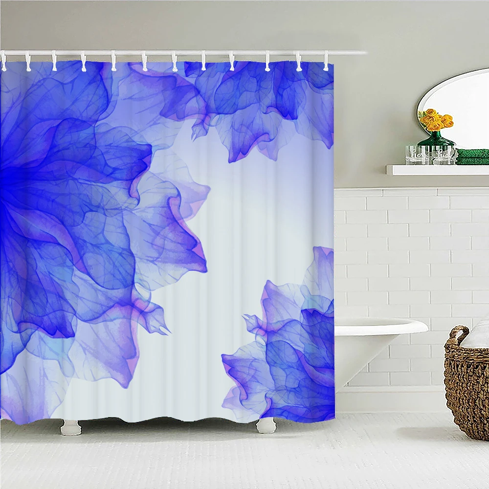 

Waterproof Shower Curtain Colorful Beautiful Flower Geometry Printed Bathtub Curtains Polyester Bathroom Curtain with 12 hooks