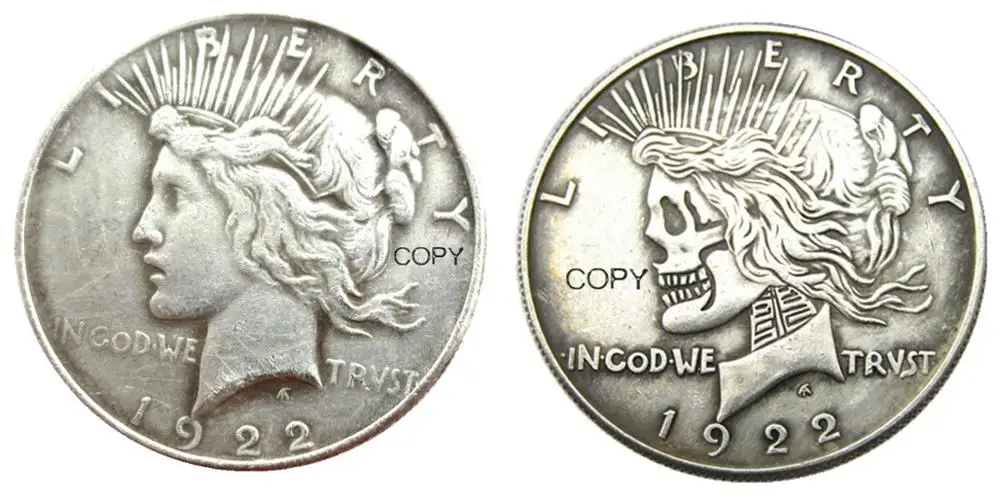 US Hobo Peace Dollar 1922/1922 skull zombie skeleton Silver Plated Copy Coins | Дом и сад