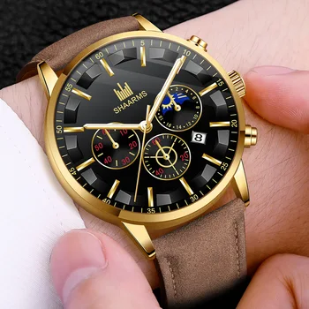 

Men's Watches Fashion Leather Quartz Watch Men Casual Sports Male erkek kol saati Wristwatch Montre (Small Dial No Work B3679
