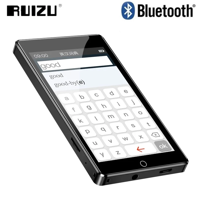 Newest RUIZU H1 Bluetooth MP3 Player 4.0inch Full Touch Screen 8GB Music Video Player With FM Radio E-Book Built-in Speaker - Цвет: black