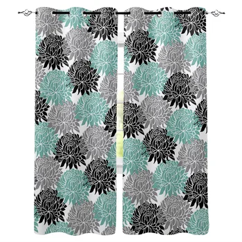 

Bedroom Decor Curtain Daisy Flower Grey Green Window Curtain Panels Window Curtain Living Room Luxury Home Decor