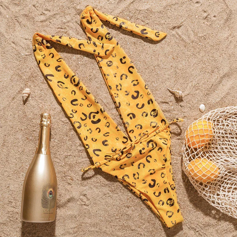 High waist bathing suit Leopard print bikini set Knot swimwear women Sexy Bandeau swimsuit female Bandage biquini monokini