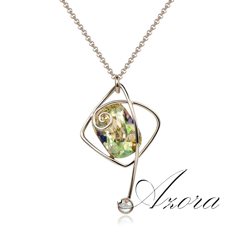 Азора бренд дизайн кулон ожерелье для женщин Свадебные свидания Роскошные прямоугольные зеленые Австрийские кристаллы длинный кулон чокер TN0295
