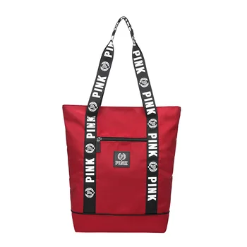 

Casual Large Capacity Pink Handbag Trends Letter Print Ribbon Diaper Bag Casual Beach Bag Classic Women's Tote Bag 2020