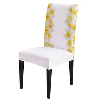 

6/8piece White Plumeria Print Chair Cover Dining Elastic Chair Covers Spandex Stretch Elastic Anti-dirty Removable