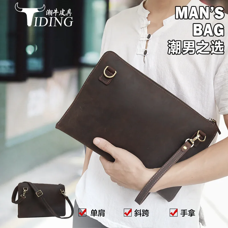 

Tiding Retro Men Genuine Leather Large Capacity Shoulder Handbag Cross Multi-Purpose First Layer Cowhide Leather Single-shoulder