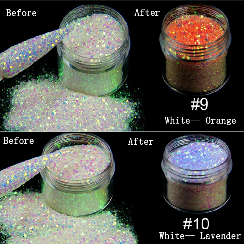 

10G/bag(10 Colors) Light Sensitive Sequins Mix Size Nail Glitter Sparkle Manicure Flake Colors- Light Changing Sequins# 3D