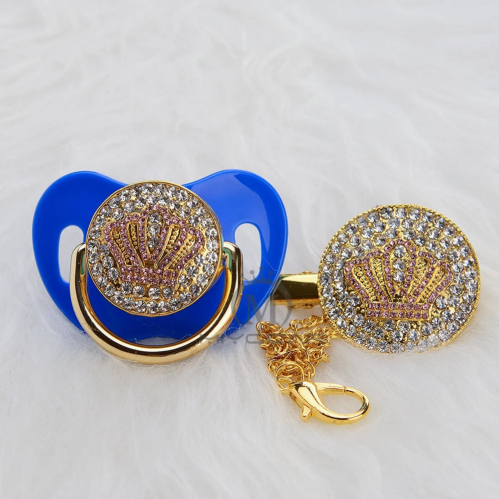 Chupeta e Clipe de Chupeta Miyocar Ouro Bonito Bling Rosa Coroa Conjunto Bpa Livre Manequim Design Exclusivo Apcb-8 16 chupeta e clipe de chupeta conjunto bpa