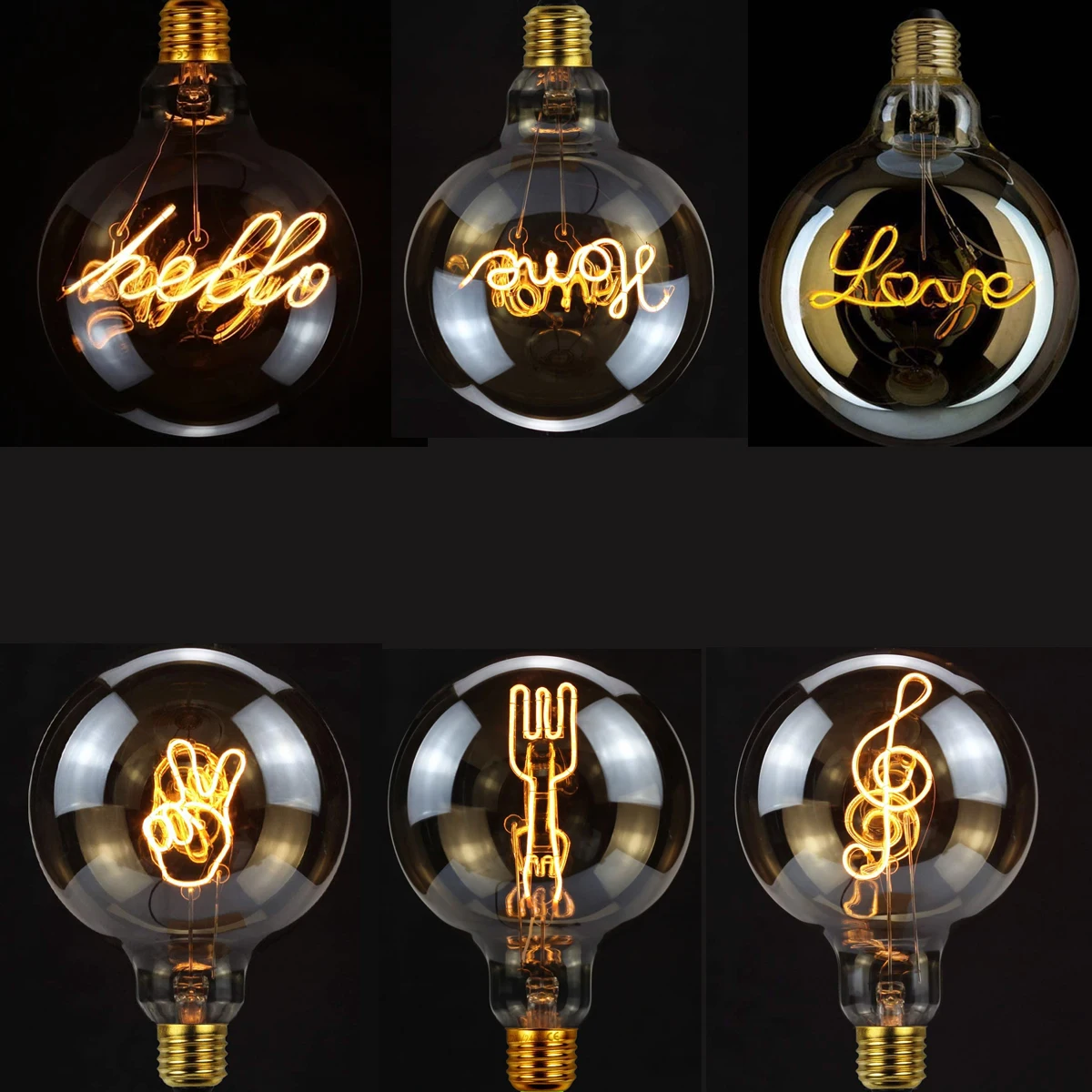 

GANRILAND Led Bulbs Vintage Light Bulb G125 LOVE Stone Big Globe Bulb 4W Dimmable 110V 220V Led Filament Decorative Edison Bulb