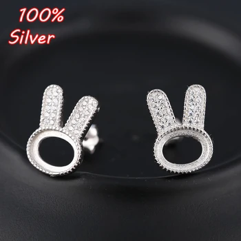 

100% 925 Sterling Silver Color Earring Blank Base Fit 6x8mm Rabbit Ear Zircon Jewelry Accessories Jewelry Making