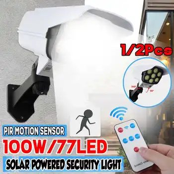 

2/1pcs Solar Security Light 77LEDs PIR Motion Sensor LED Light Waterproof Wall Lamp Outdoor Fake Security Camera Night Lamp
