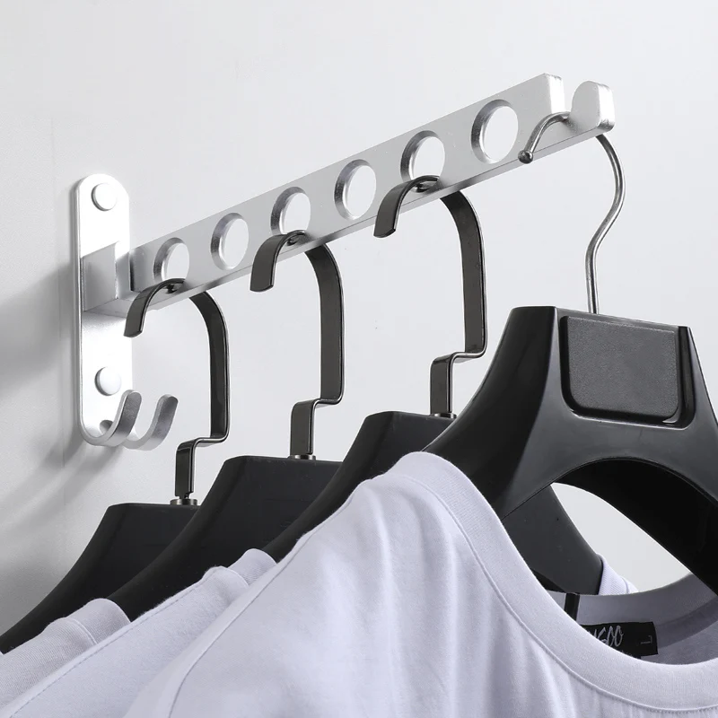 Waterproof Aluminum Multifunction Retractable Wall Mount Hanger Folding Clothes Hangers Clothes Towel Rack Indoor Space Saving 3