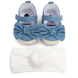 Premiers marcheurs de printemps pour bébés filles de 0 à 18 mois, antidérapants, avec nœud papillon, chaussures solides pour nourrissons, semelle souple, chaussettes à enfiler 
