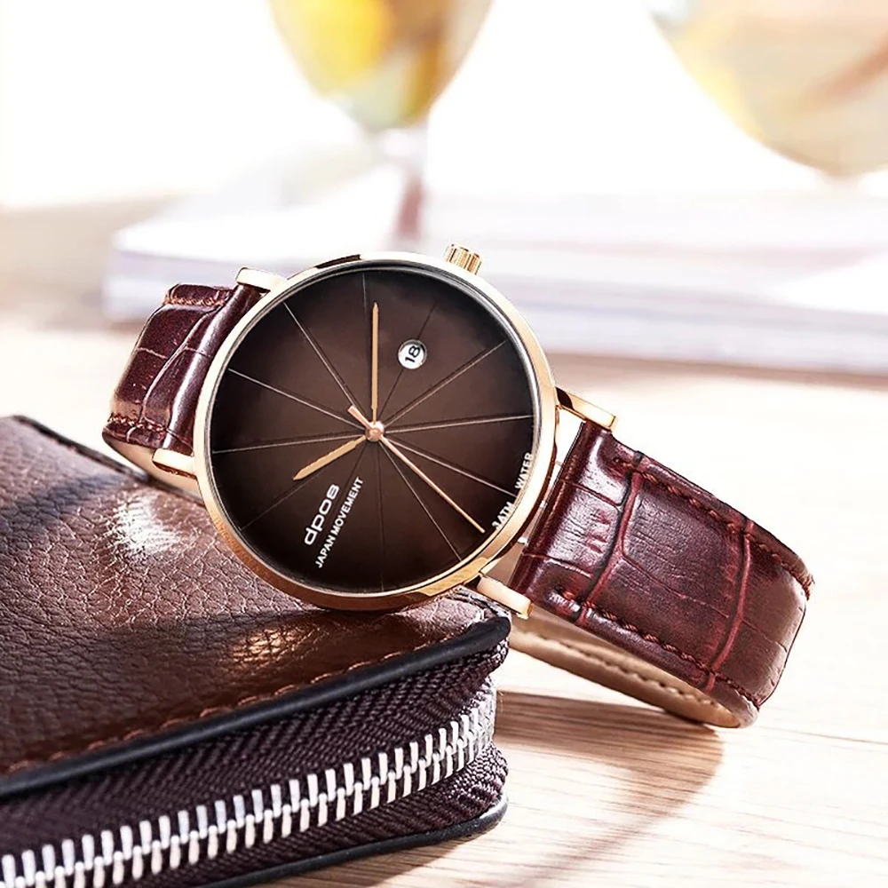 

Dpos Quartz Watch Men Top Brand Military Wrist Watches MEN Leather Business Men Watch Clock Waterproof Relogio Masculino 2019