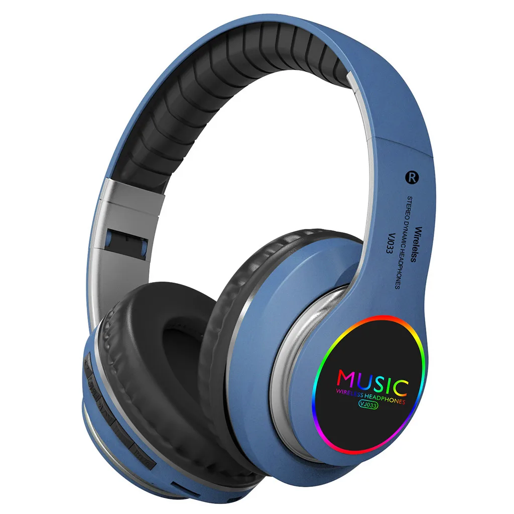 Bluetooth наушники беспроводные с микрофоном VJ033 складной светодиодный беспроводной наушники BT Музыка Спортивная вилка Мультфильм беспроводная гарнитура# g4 - Цвет: Синий