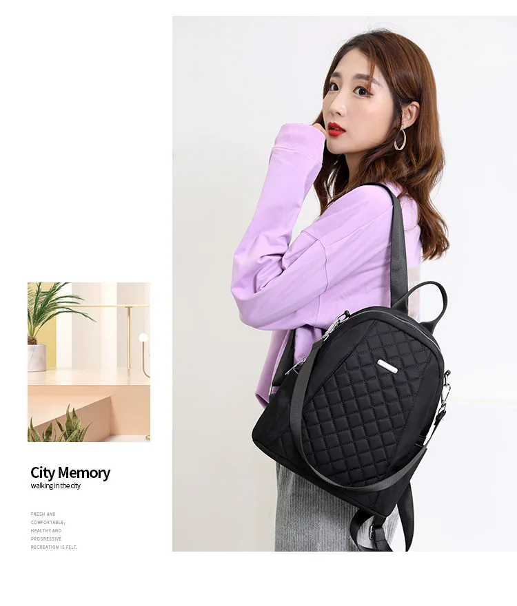 YS-1728 New Fashion Embroidered Line Ladies Backpack Casual Nylon Bags Lightweight Women's Backpack