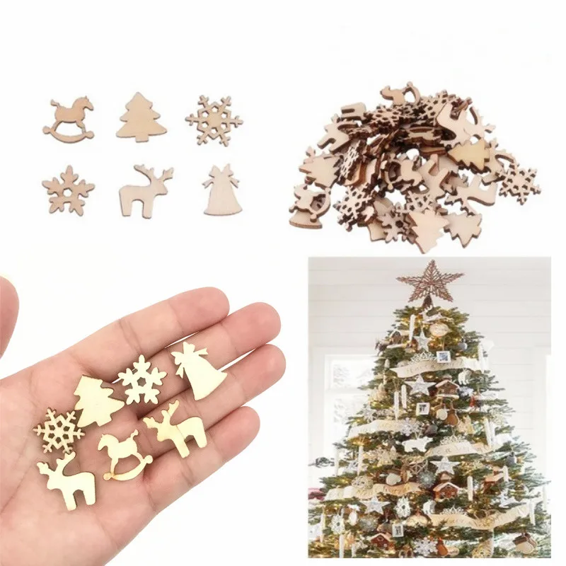 

100Pcs Mixed Christmas Ornaments Christmas Cartoon Snowflake Chips /Tree/Trojan/Deer DIY Handmade Accessories Decoration Crafts