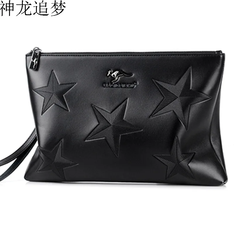 

Men's Pentagram clutch bag fashion cross section PU leather youth handbag men business bag envelope bag mobile phone pocket