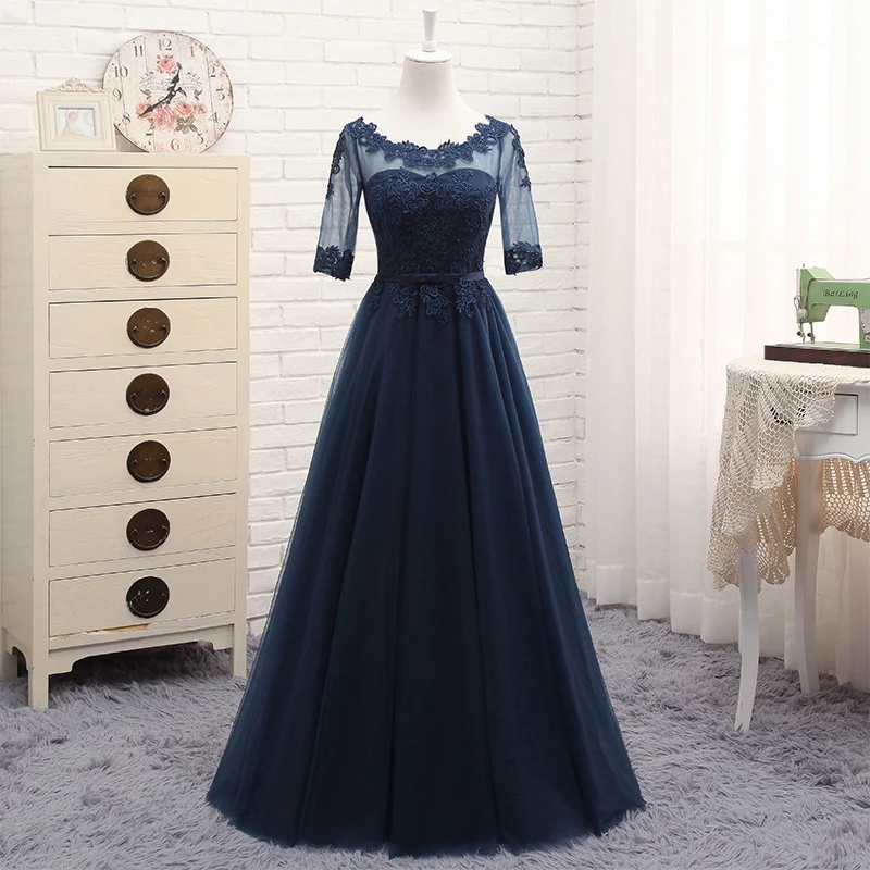 Robe de soiree/, полупрозрачные кружевные платья с вышивкой, длинное темно-синее вечернее платье для выпускного вечера, платья подружки невесты