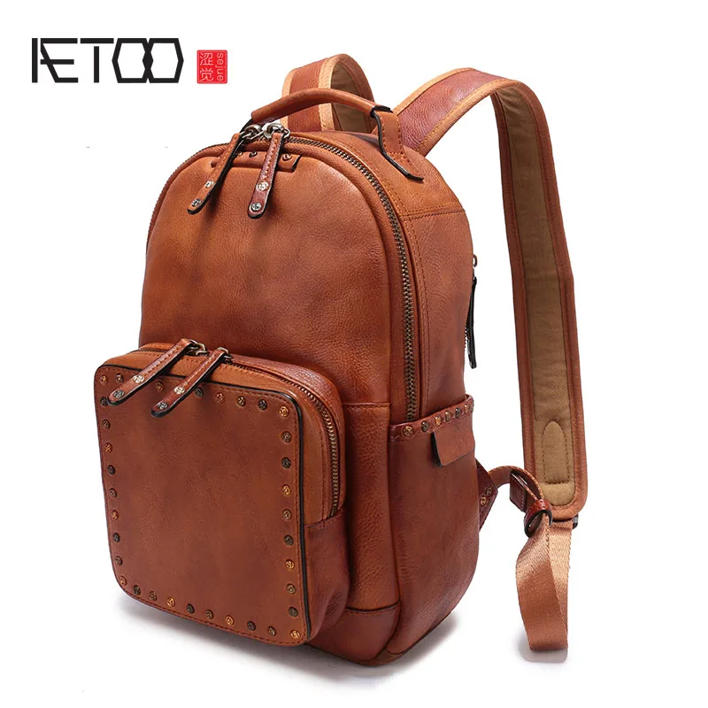 

BJYL Genuine LeatherMen & Women Handmade Genuine Leather Retro Leisure Travel Small Backpack