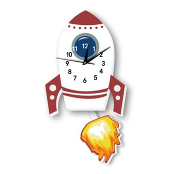 

Cartoon Rocket Simple Wall Clock Wall Sticker for Children Room Kindergarten Home Decoration Decals Pendulum Watch