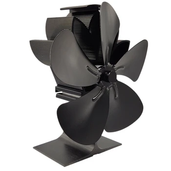 

Black Fireplace 5 Blade Heat Powered Stove Fan komin Log Wood Burner Eco Friendly Quiet Fan Home Efficient Heat Distribution