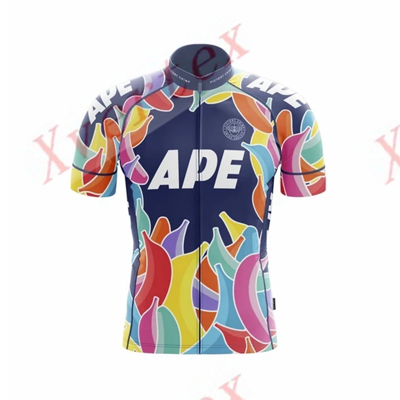 APE MEN'S JERSEY, одежда для езды на велосипеде, летняя футболка с коротким рукавом и шорты на лямках, велосипедные шапки, верхняя часть для езды на велосипеде - Цвет: 4