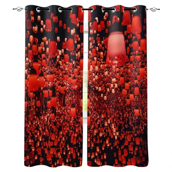 

Red Lantern Art Window Curtains LivingRoom Kitchen Curtains Left and Right Biparting Open