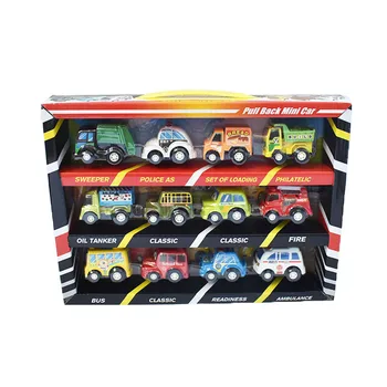 

12 Pcs/Set Mini Children's Multi-style Cute Plastic Pull Back Cars Toy Model Car Set Cartoon Model Scene Set Car Birthday Gift