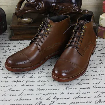 

Goodyear Boots Workwear Boots Retro Brown Man's Leather Boots Genuine Leather Sole Men Shoes Handmade Cattle Cowboy Pointed Toe