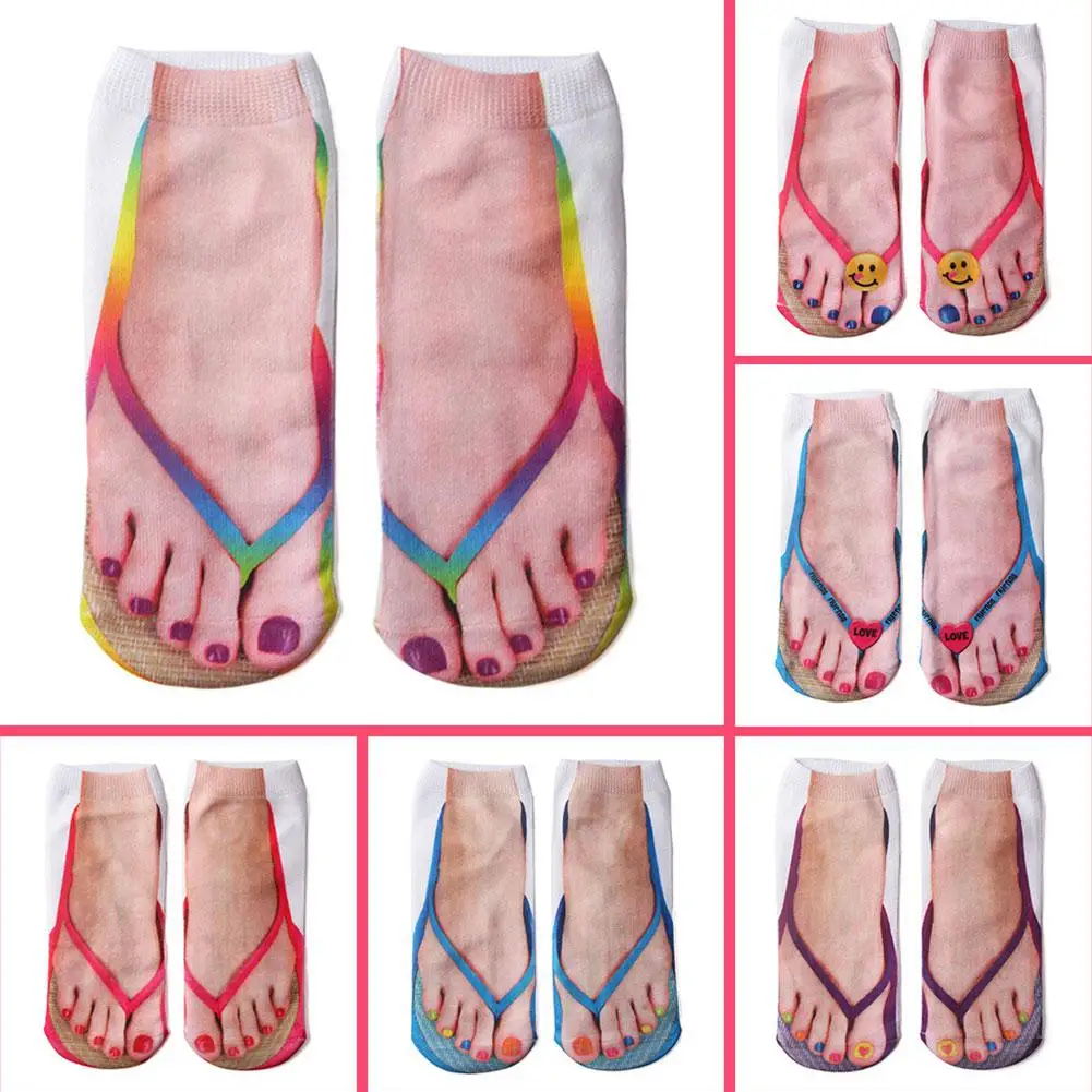 

2019 Fashion 3D Flip Flops Foot Printing Casual Breathable Sweat-Absorbent Socks High Quality