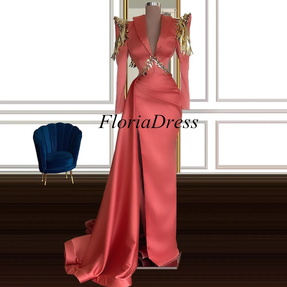 

Floria Formal Gala Dress Long Sleeve Special Occasion Party Custom Gowns Orange Women Robe Soiree Dubai Gowns Turkish Kaftan