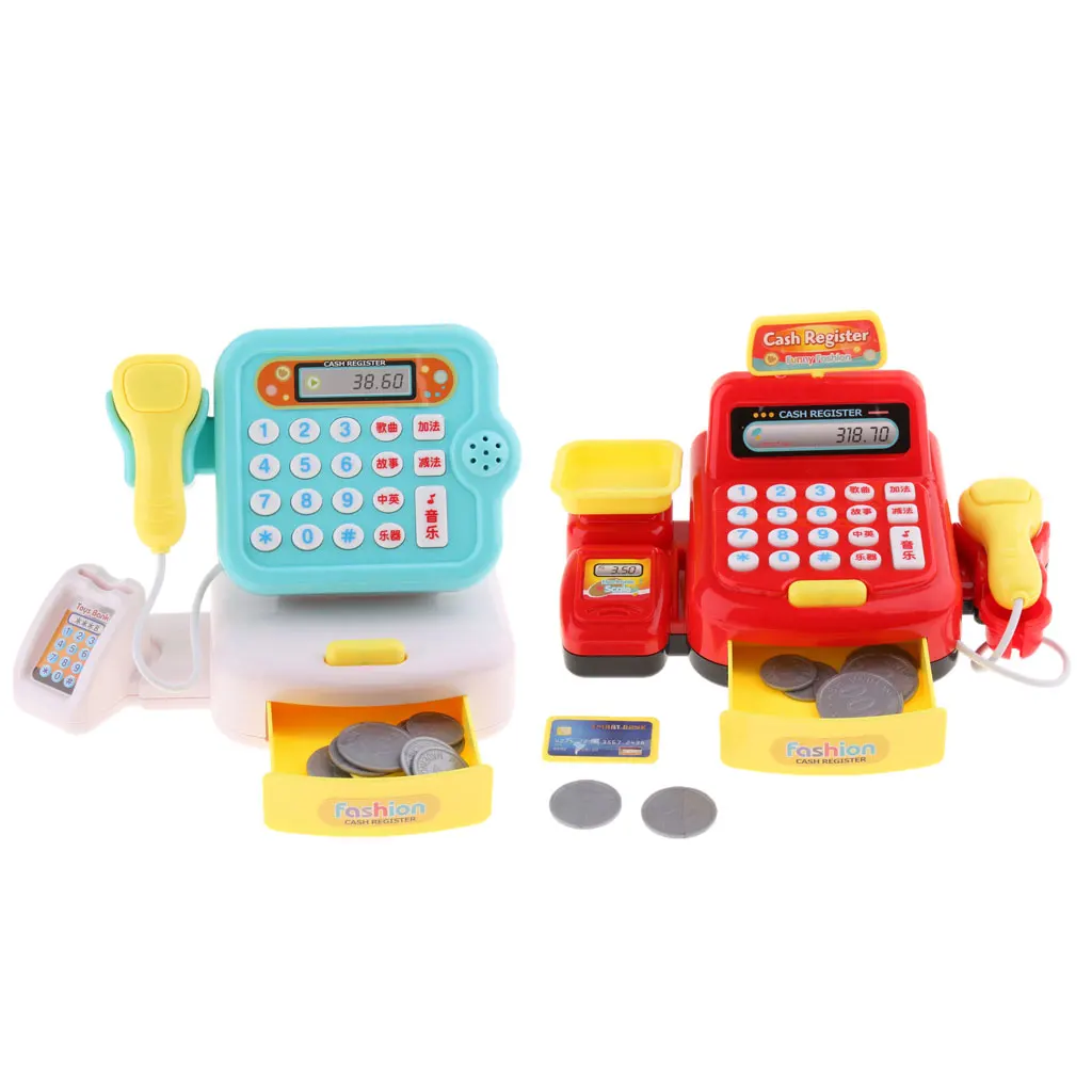 Durable Cash Register Toy for  | with Electronic Sounds, Microphone, Calculator, Cashier Toy, Play Money, & Grocery Toys