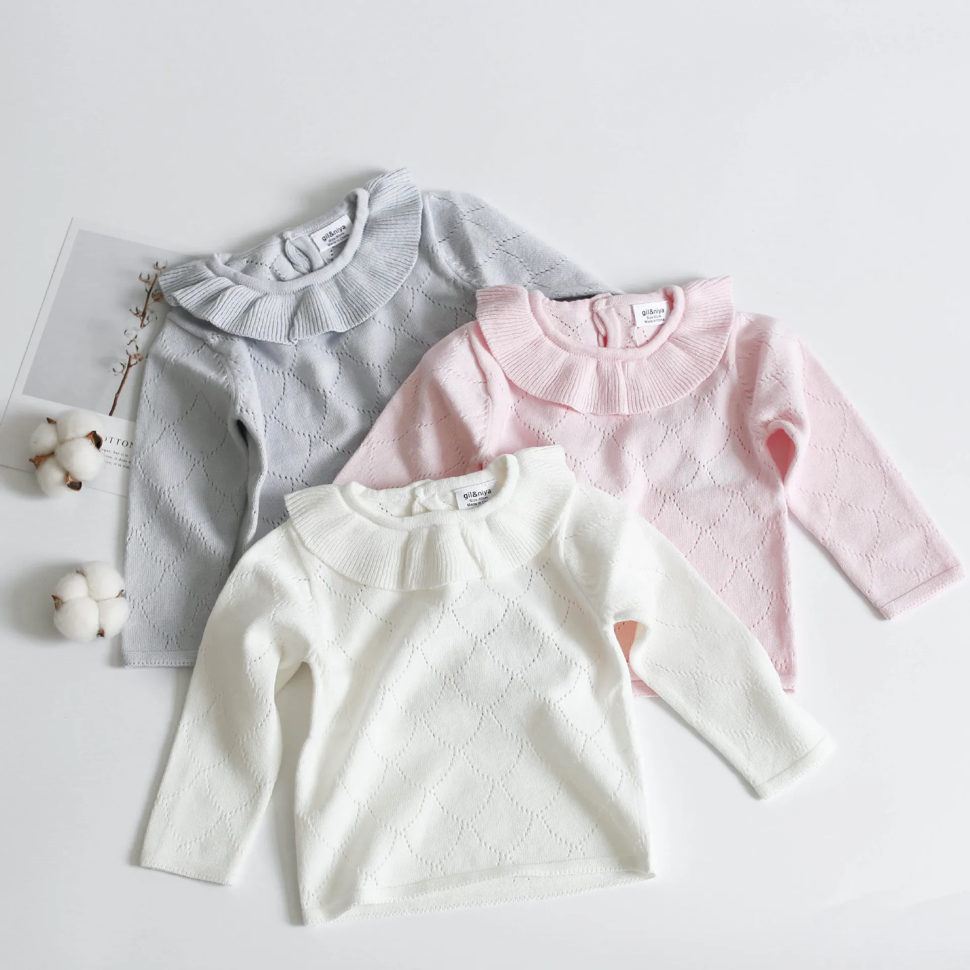 Свитера для маленьких девочек; пуловер с воротником с оборками для малышей; свитера; зимние свитера для девочек; вязаный детский пуловер; повседневная одежда для детей 0-3 лет