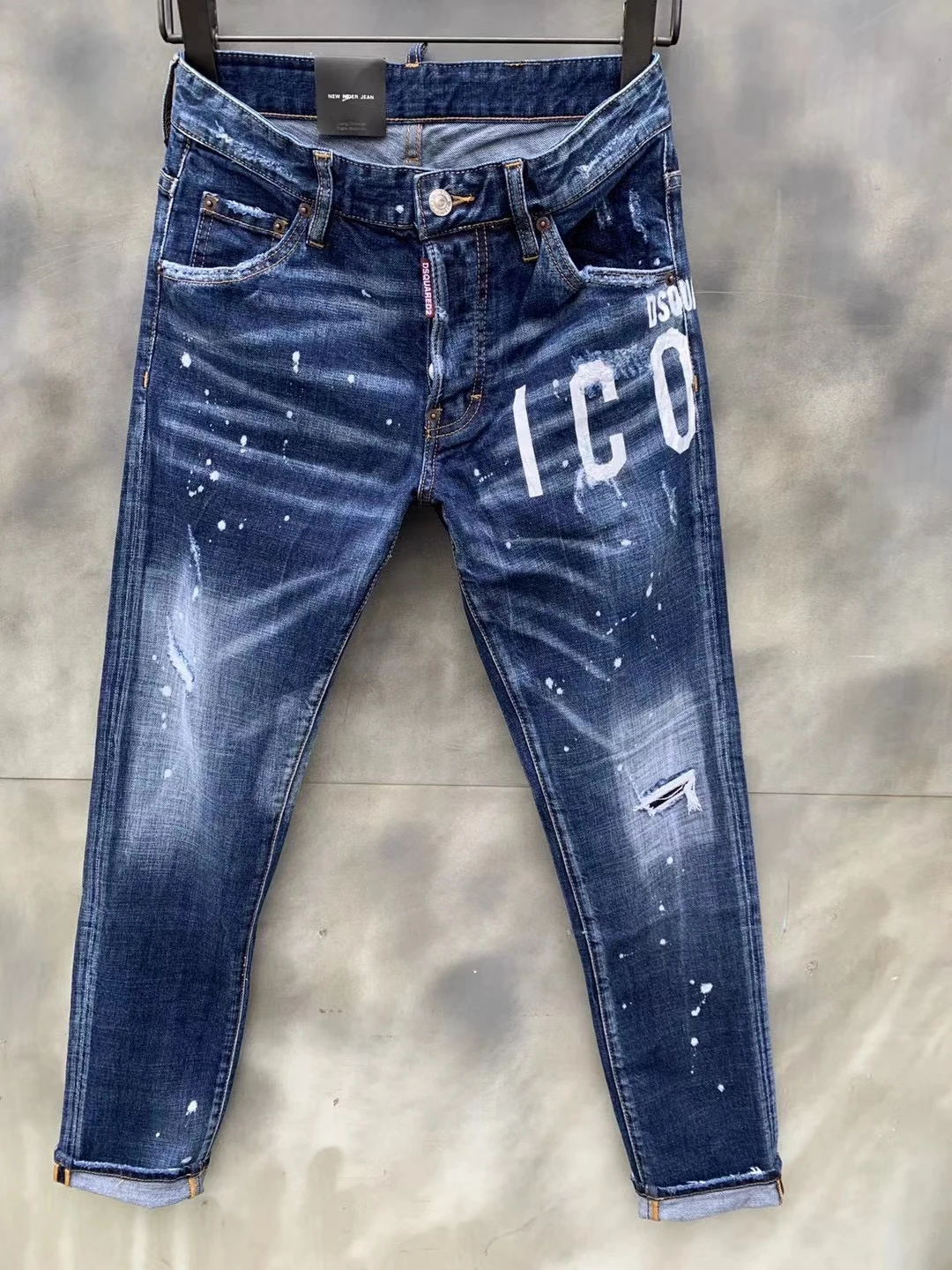 relaxed fit jeans 2021 Nnew Style Dsquared2 Fashion Motorcycle Ripped Paint Dot men's Jeans 020 mens stretch jeans