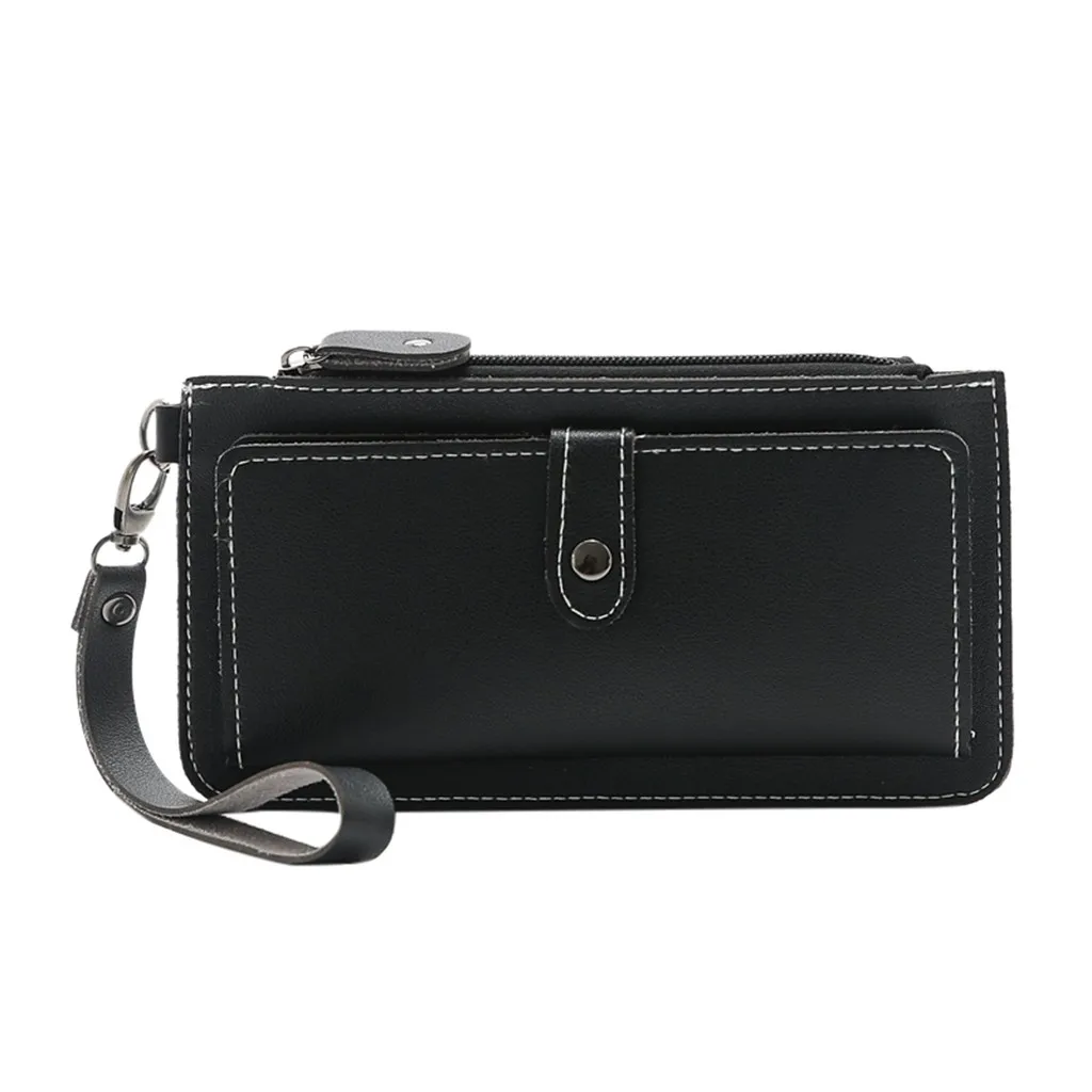 Women Long Wallets Fashion Solid Handbags Multi-Function Coin Purse Cards ID Cards Holder Leather Money Bag Clutch Wallet - Цвет: Black