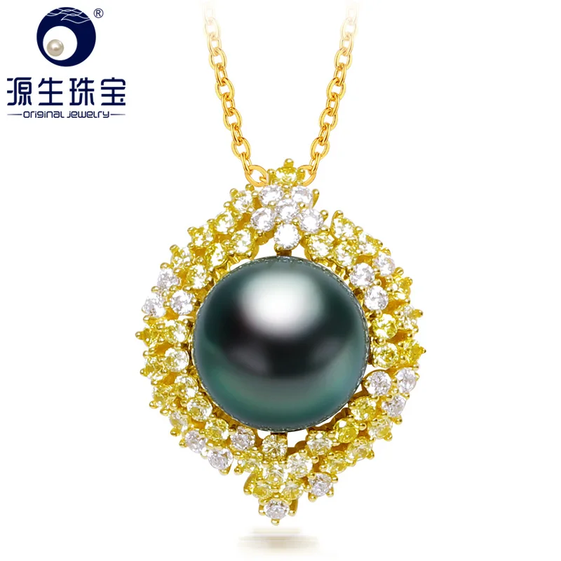 YS Luxury 10-11mm Natural Round Black Gray Tahitian Pearl 925 Sterling Silver Pendant Necklace Anniversary Gift | Украшения и
