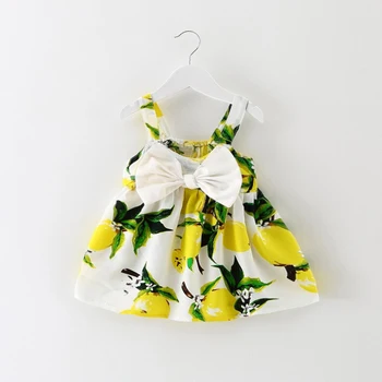 

Newborn Baby Clothes Sleeveless Lemon Print Bow Dress 2018 Summer Girls Casual Baby Clothing Cool Cotton Party Dresses Toddlers