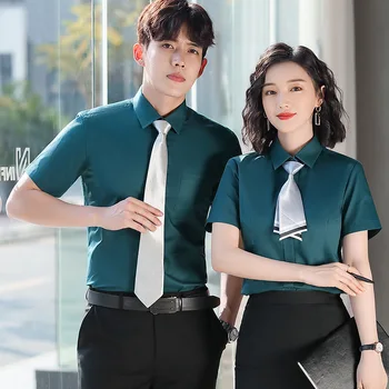

2019 Summer New Style Positive Pack Business Positive Pack Short Sleeve Plain Weave Fine Blue Stripes White Collar Occupation