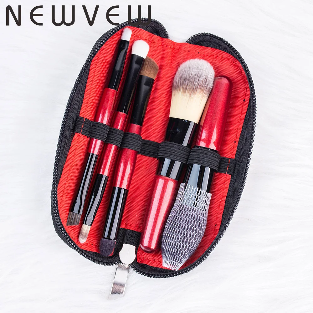 

NEWVEW 5Pcs Red Black Style Makeup Brushes Set Powder Foundation Eye Blush Brush Cosmetic Professional Makeup Brush Kit Tools