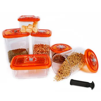 

YUMYTH Food Vacuum Plastic Orange Storage Container with Lid and Pump for Food Damp Proof Kitchen Vacuum Seale Lunch Box T250