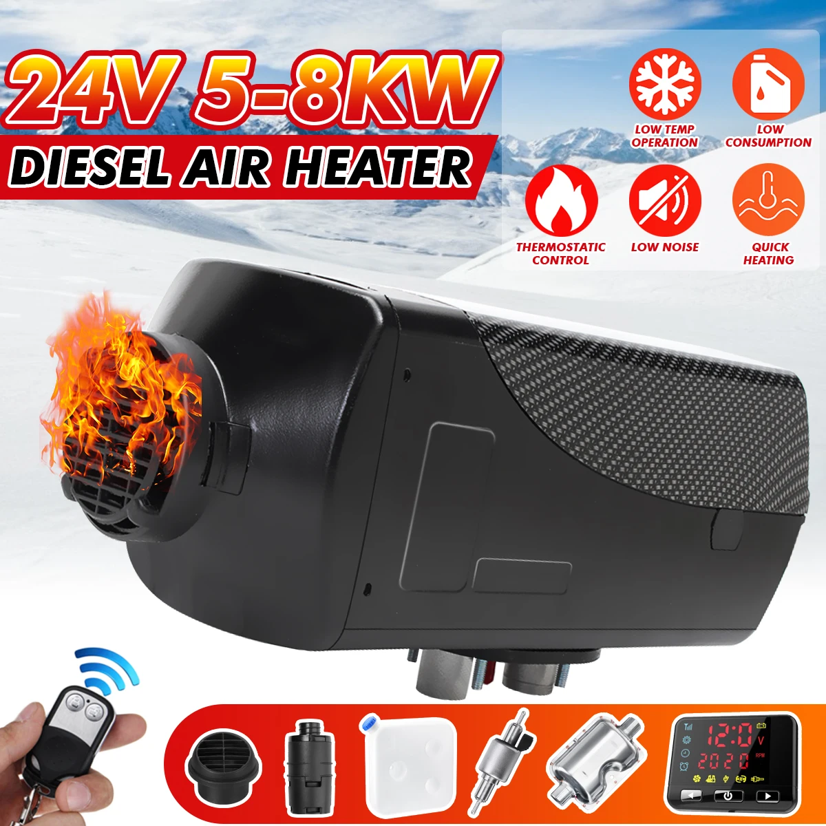

24V 5-8KWAdjustable Car heater diesels Air parking heater+New LCD Monitor+remote control For Trucks RV Motorhome Bus Trailer