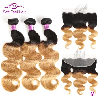 

Ombre Body Wave Bundles With Lace Frontal Closure Brazilian Human Hair Weave Transparent Frontal And Bundles Remy Soft Feel Hair
