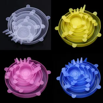 

6 Pcs/Set Food Silicone Cover Universal Silicone Lids For Cookware Bowl Pot Reusable Stretch Lids Kitchen Accessories