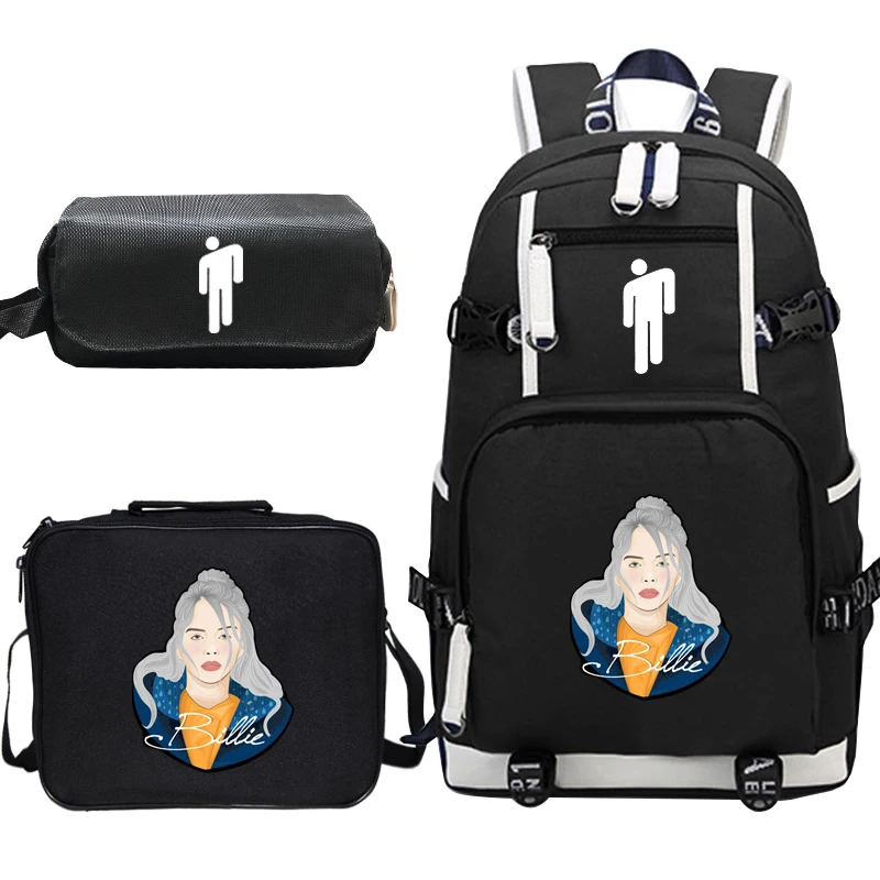 Mochila Billie Eilish рюкзак 3 шт./компл. школьные сумки для подростков мальчиков и девочек Дорожная сумка, рюкзак, рюкзак для ноутбука, рюкзак для обеда сумка-тоут Карандаш Чехол