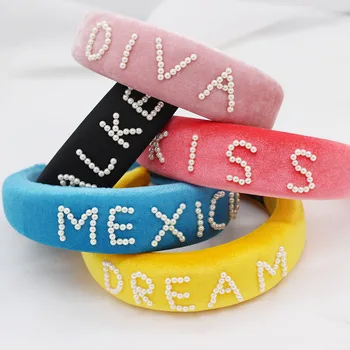 

Ladies Fashion Personality Hoop New simple fashion wild sponge pearl letter dance party leisure travel female headband 528